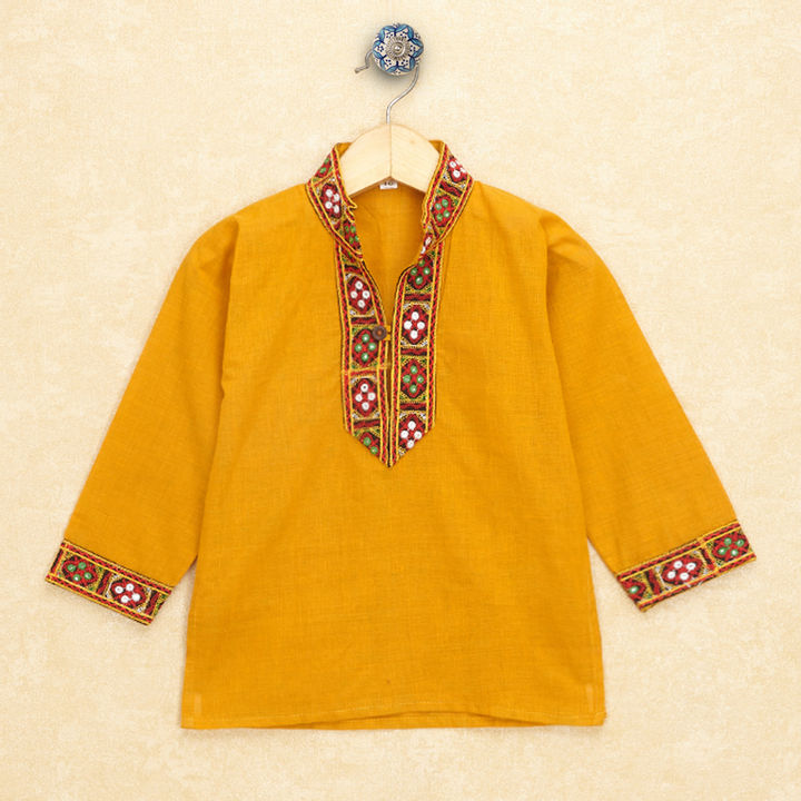 Kutchi Emboidered Kurta Pajama for Boys - Mustard