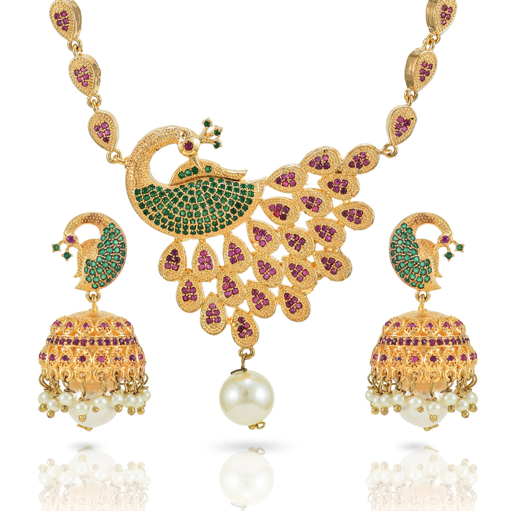 Charms Collection Gold Plated Pendant Set with Earrings for Women (NECK-08)
