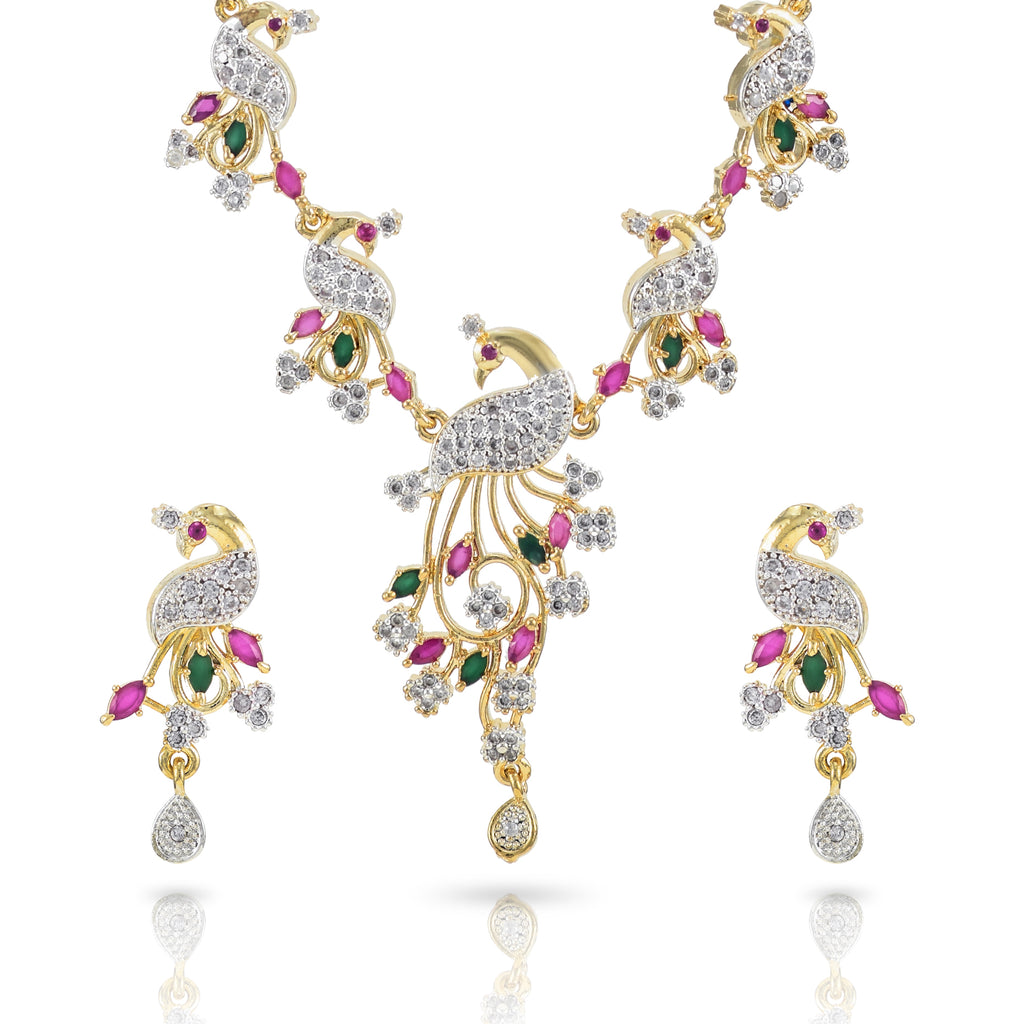 Charms Designer Gold Plated Peacock Jewellery Set for Women (NECK-23)