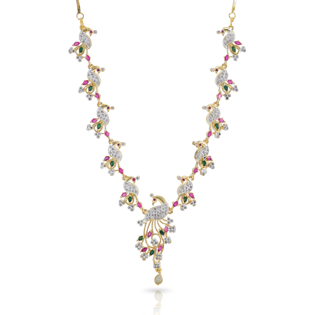 Charms Designer Gold Plated Peacock Jewellery Set for Women (NECK-23)