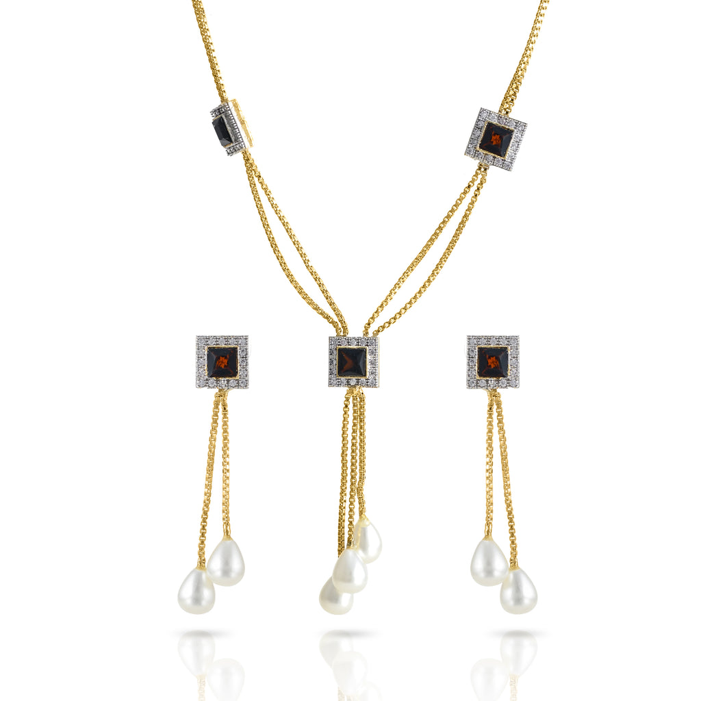 Charms Collection Gold Plated Pendant Set with Earrings for Women (NECK-09)