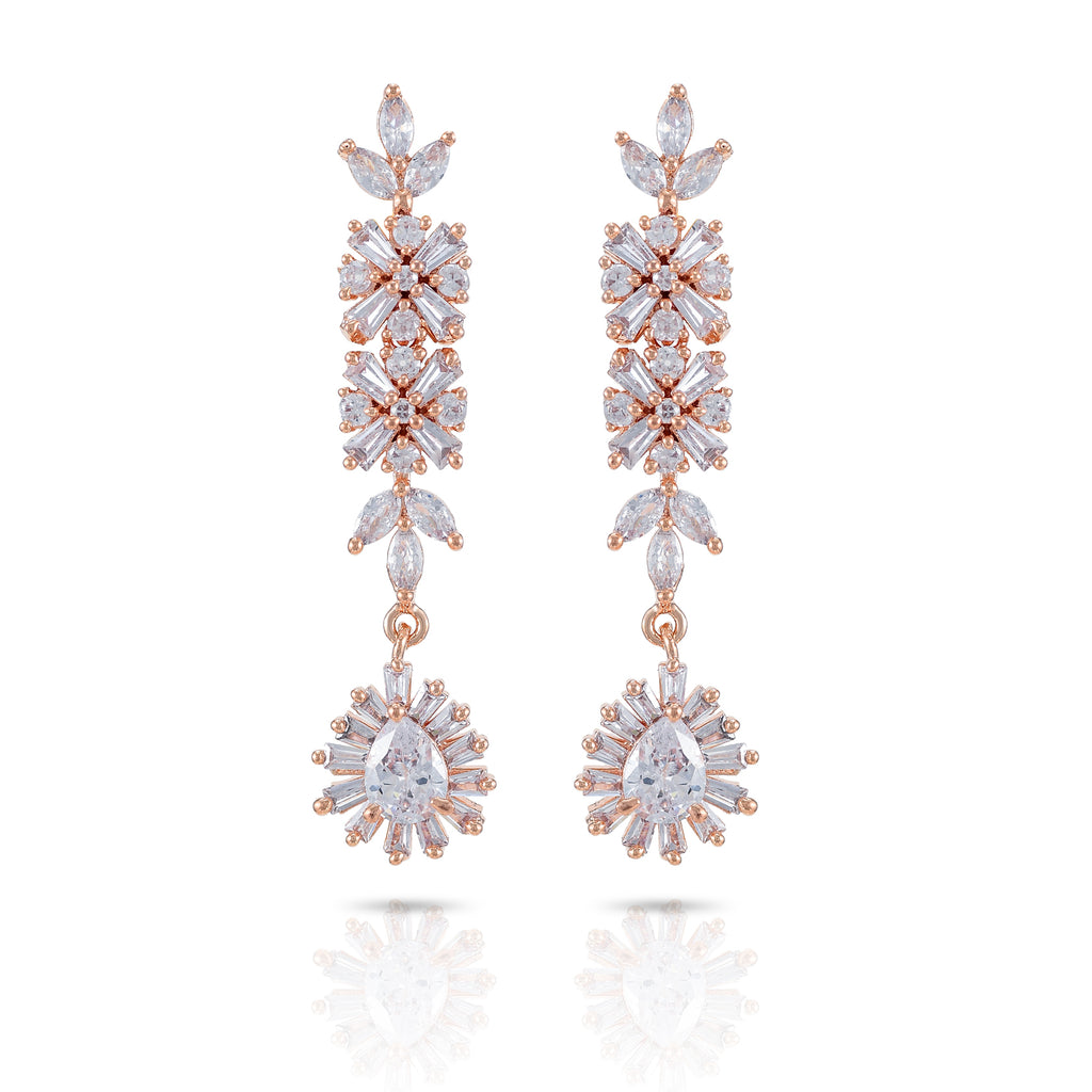 Charms Sparkling Rose Gold AD Jewellery Set with Earrings for Women/Girls (NECK-16)