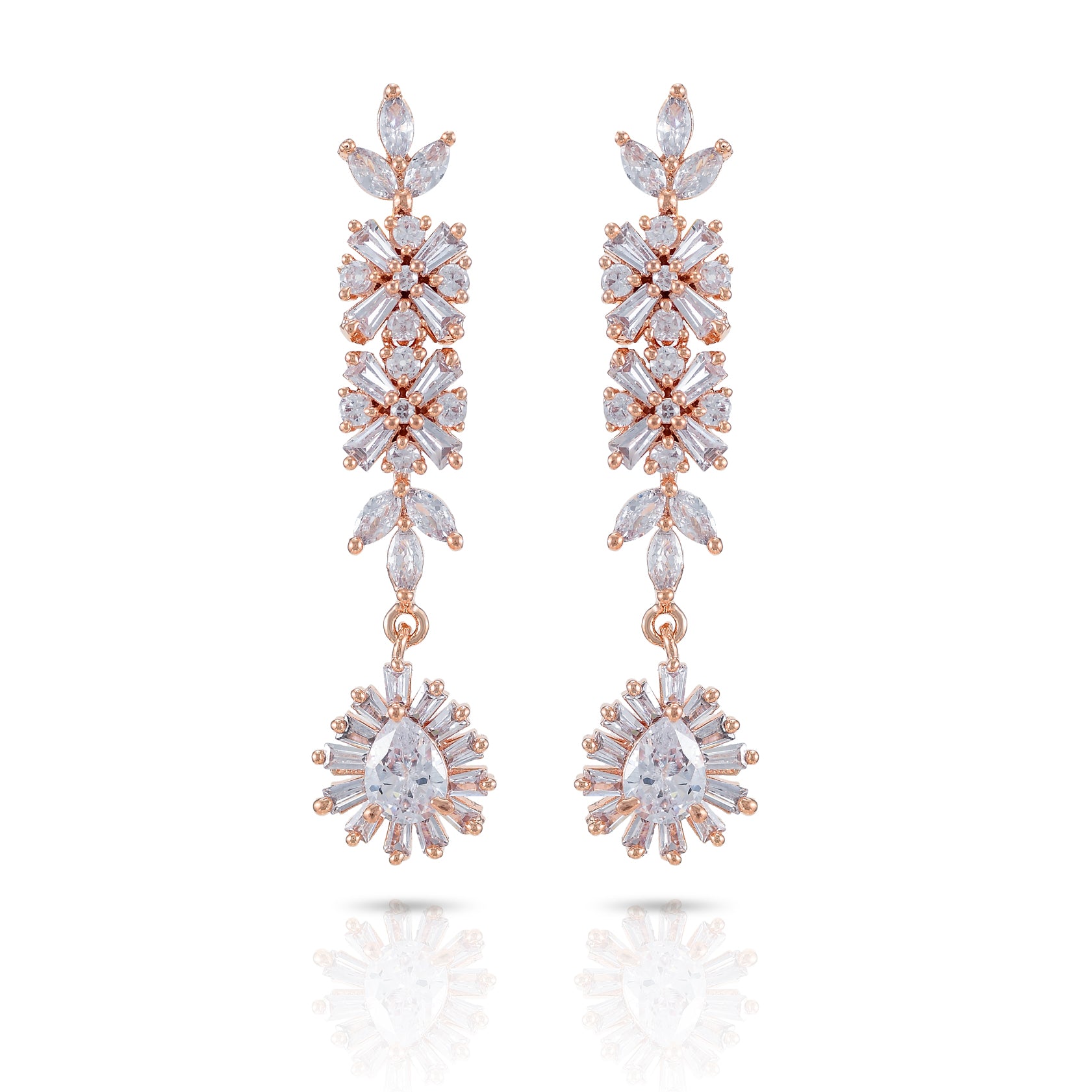 Charms Sparkling Rose Gold AD Jewellery Set with Earrings for Women/Girls (NECK-16)