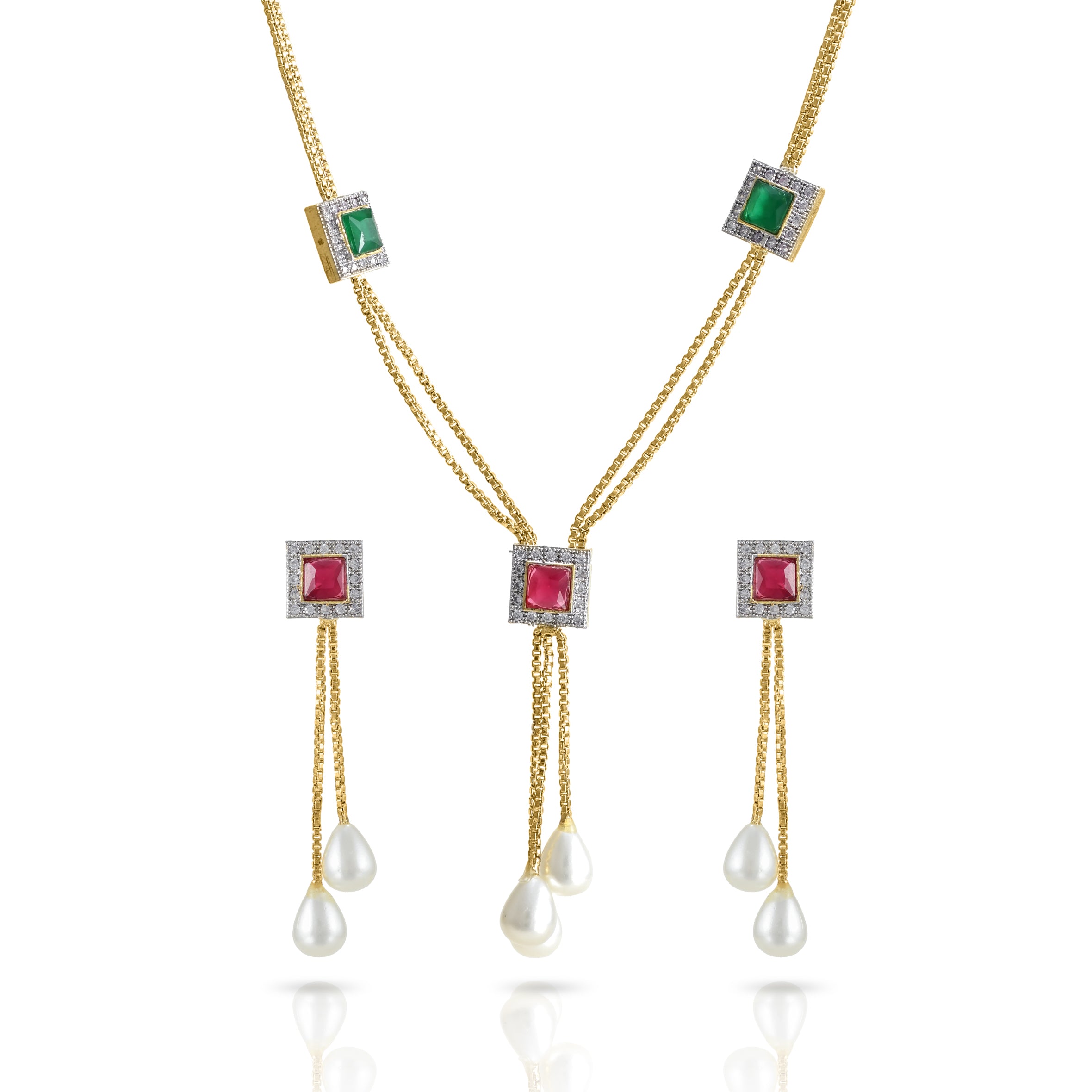 Charms Collection Gold Plated Pendant Set with Earrings for Women (NECK-10)