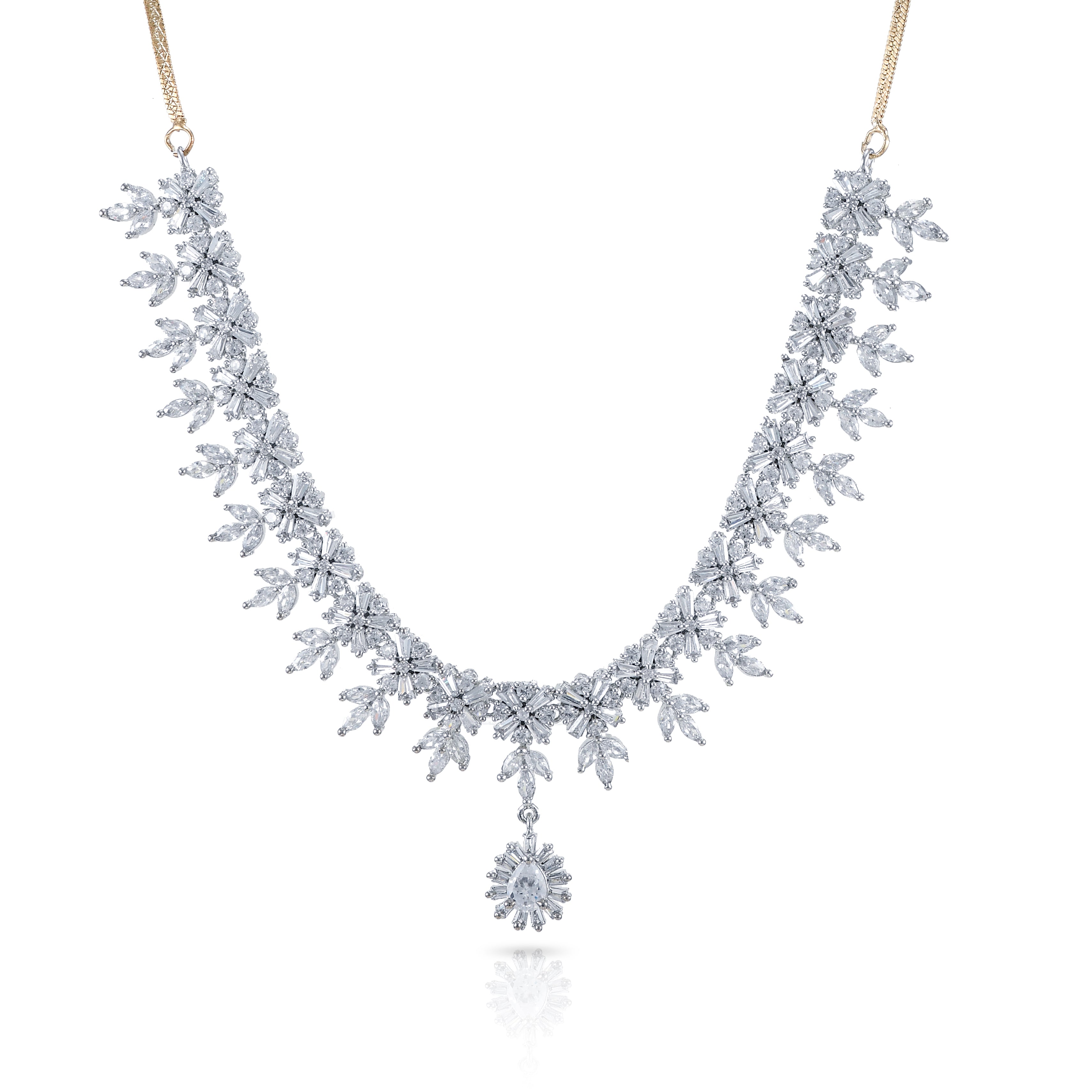Charms Sparkling AD Jewellery Set with Earrings for Women/Girls (NECK-17)