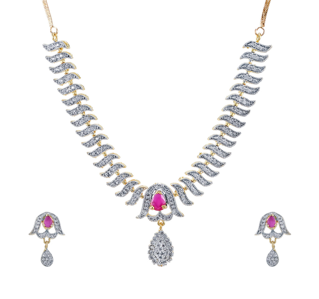 Charms Sparkling AD Jewellery Set with Earrings for Women/Girls (NECK-18)