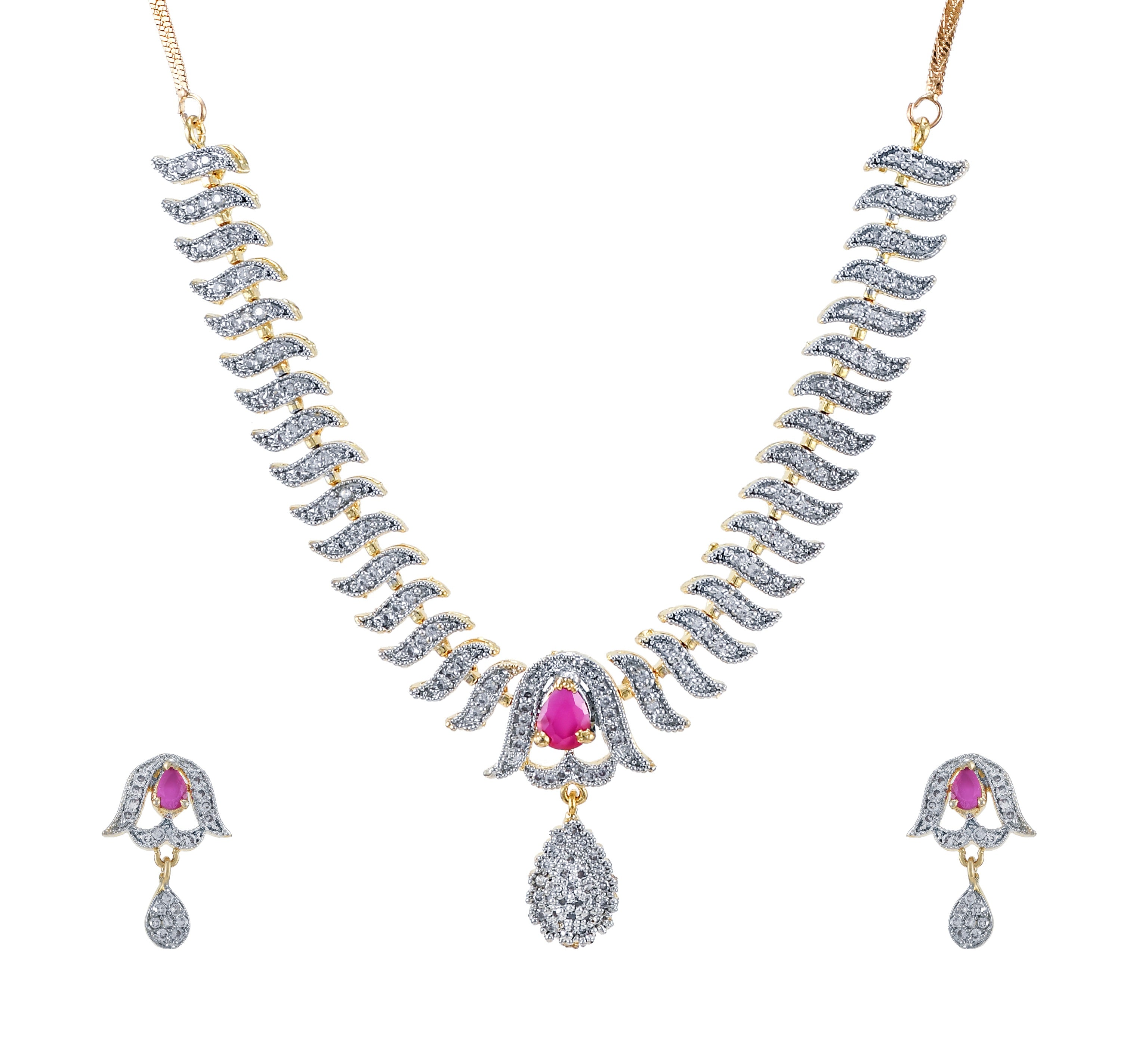 Charms Sparkling AD Jewellery Set with Earrings for Women/Girls (NECK-18)