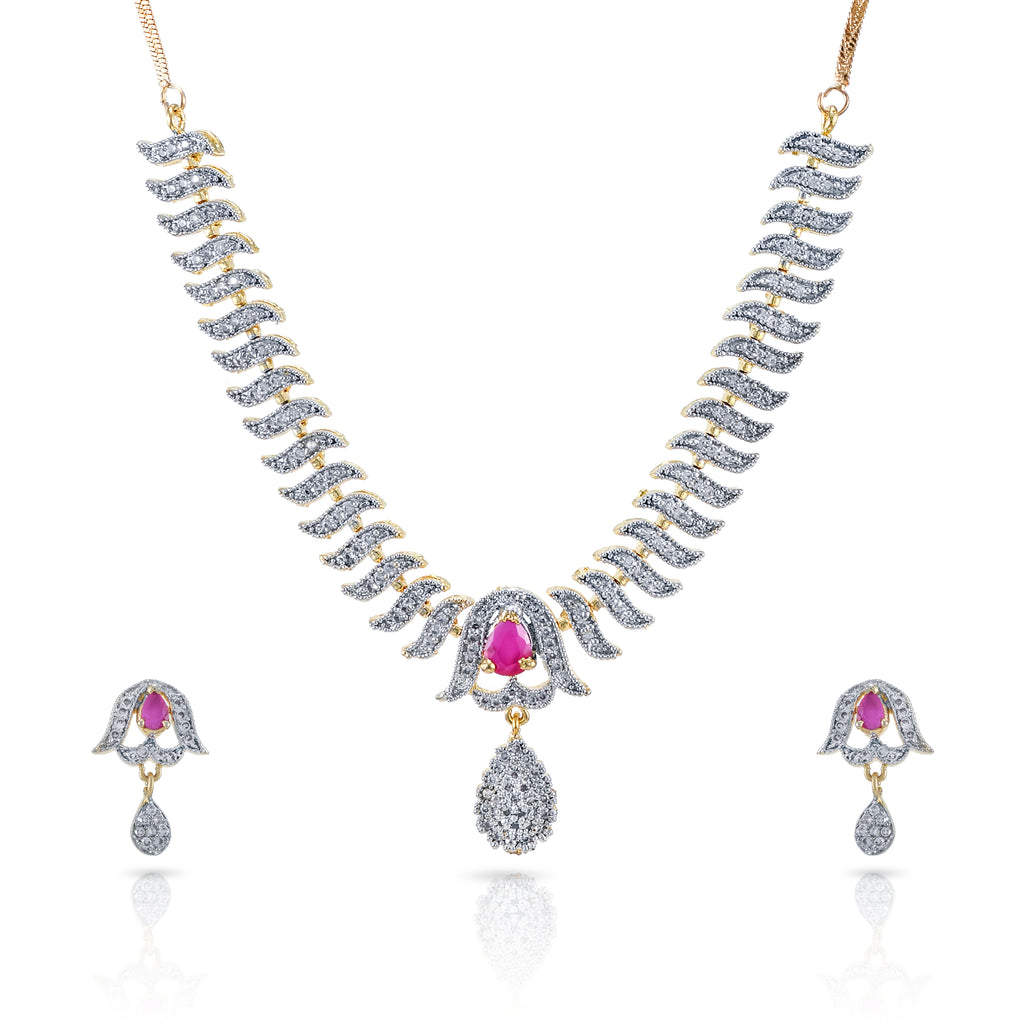 Charms Sparkling AD Jewellery Set with Earrings for Women/Girls (NECK-18)