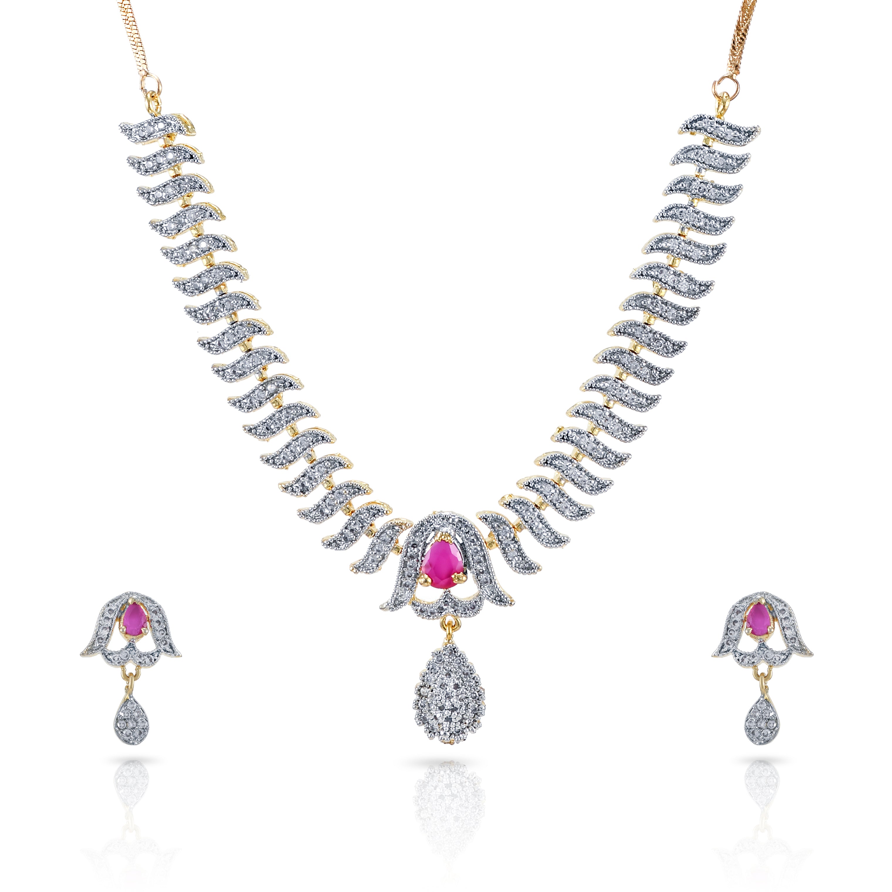 Charms Sparkling AD Jewellery Set with Earrings for Women/Girls (NECK-18)