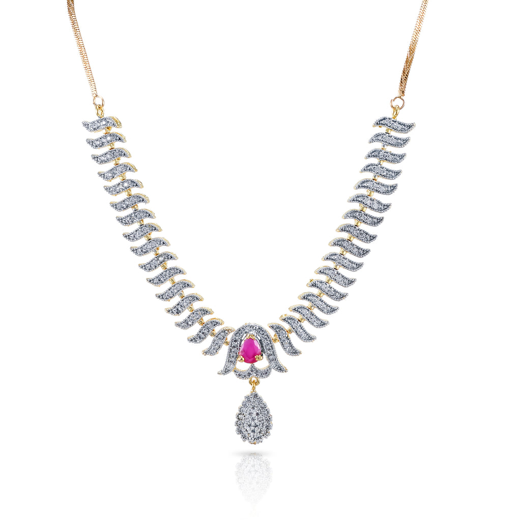 Charms Sparkling AD Jewellery Set with Earrings for Women/Girls (NECK-18)