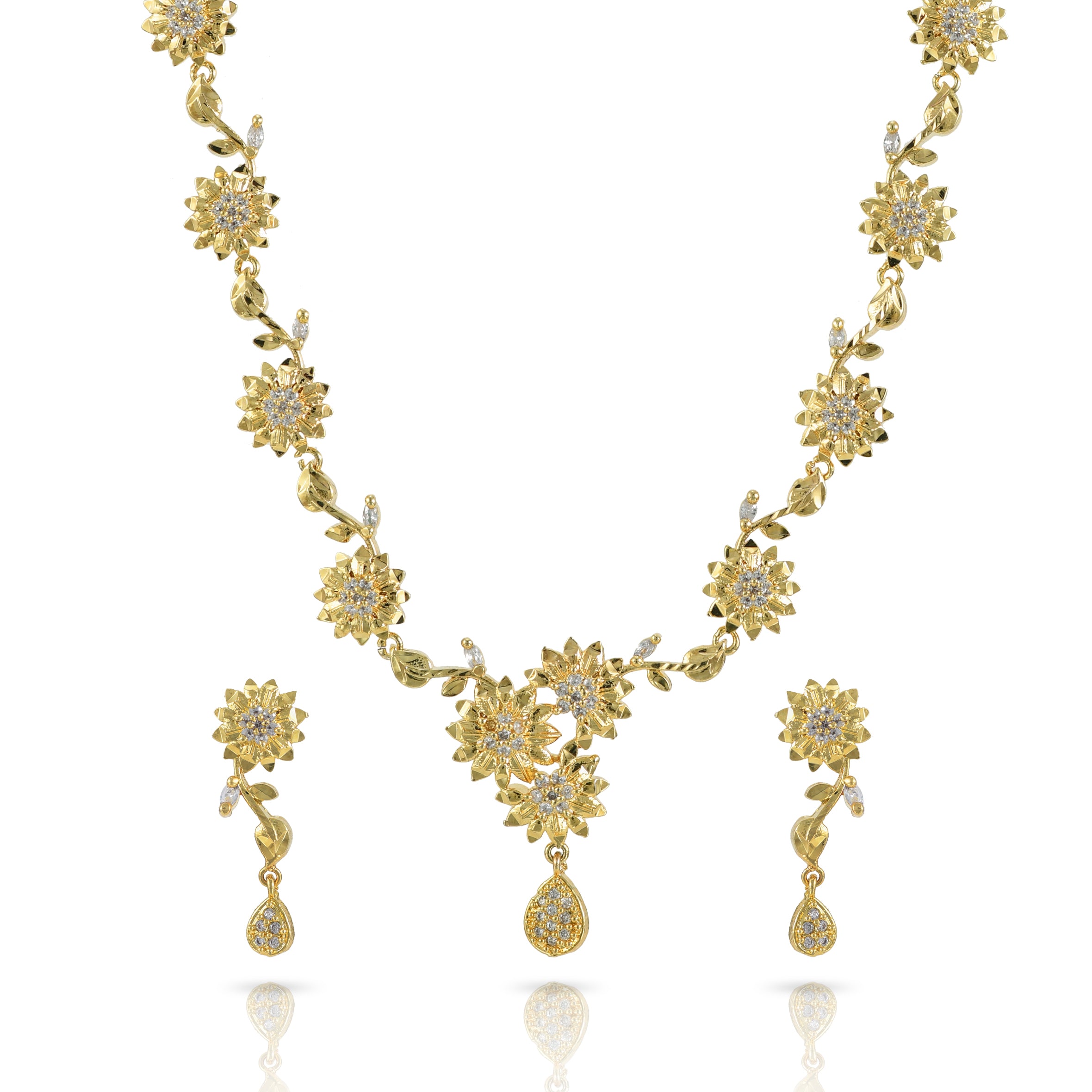 Charms Designer Gold Plated Jewellery Set with Earrings for Women/Girls (NECK-13)