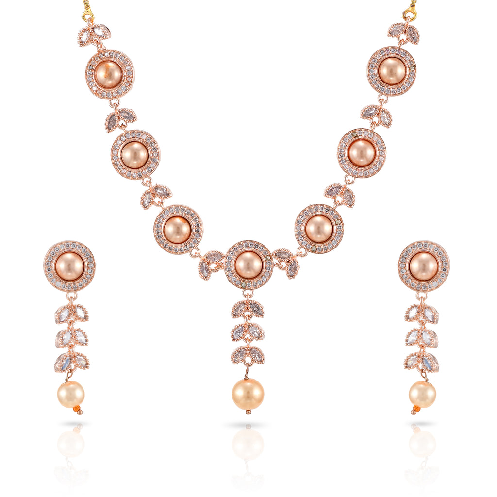 Charms Sparkling Rose Gold AD Jewellery Set with Earrings for Women/Girls (NECK-19)