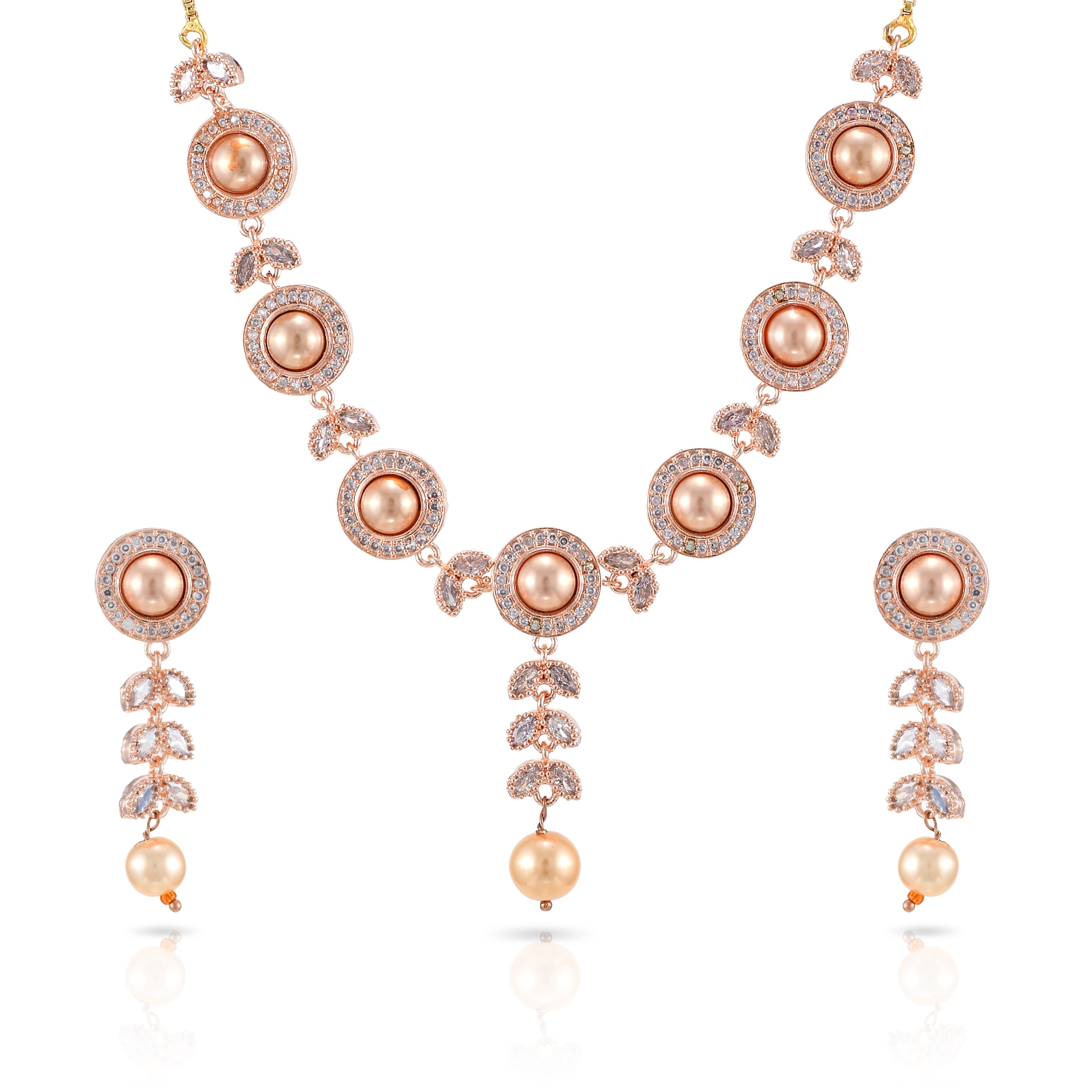 Charms Sparkling Rose Gold AD Jewellery Set with Earrings for Women/Girls (NECK-19)