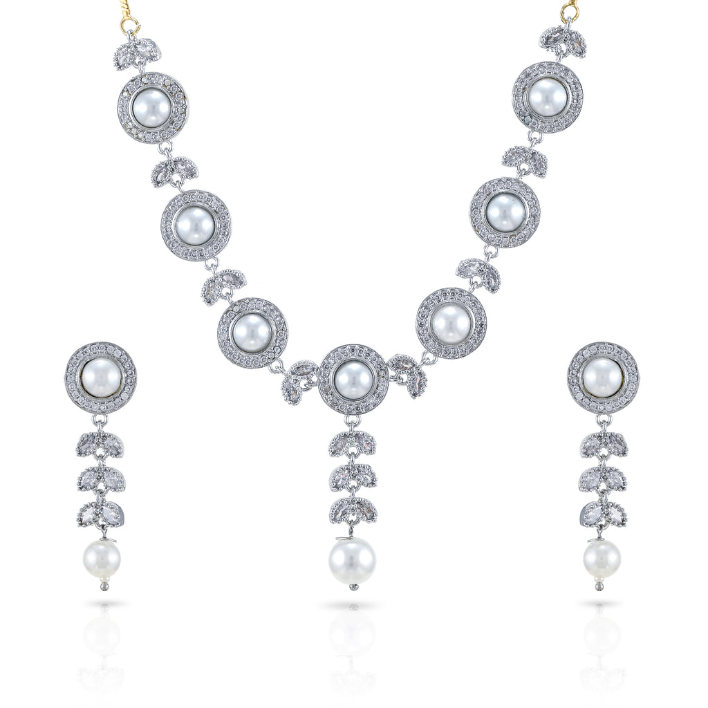 Charms Sparkling Silver AD Jewellery Set with Earrings for Women/Girls (NECK-20)