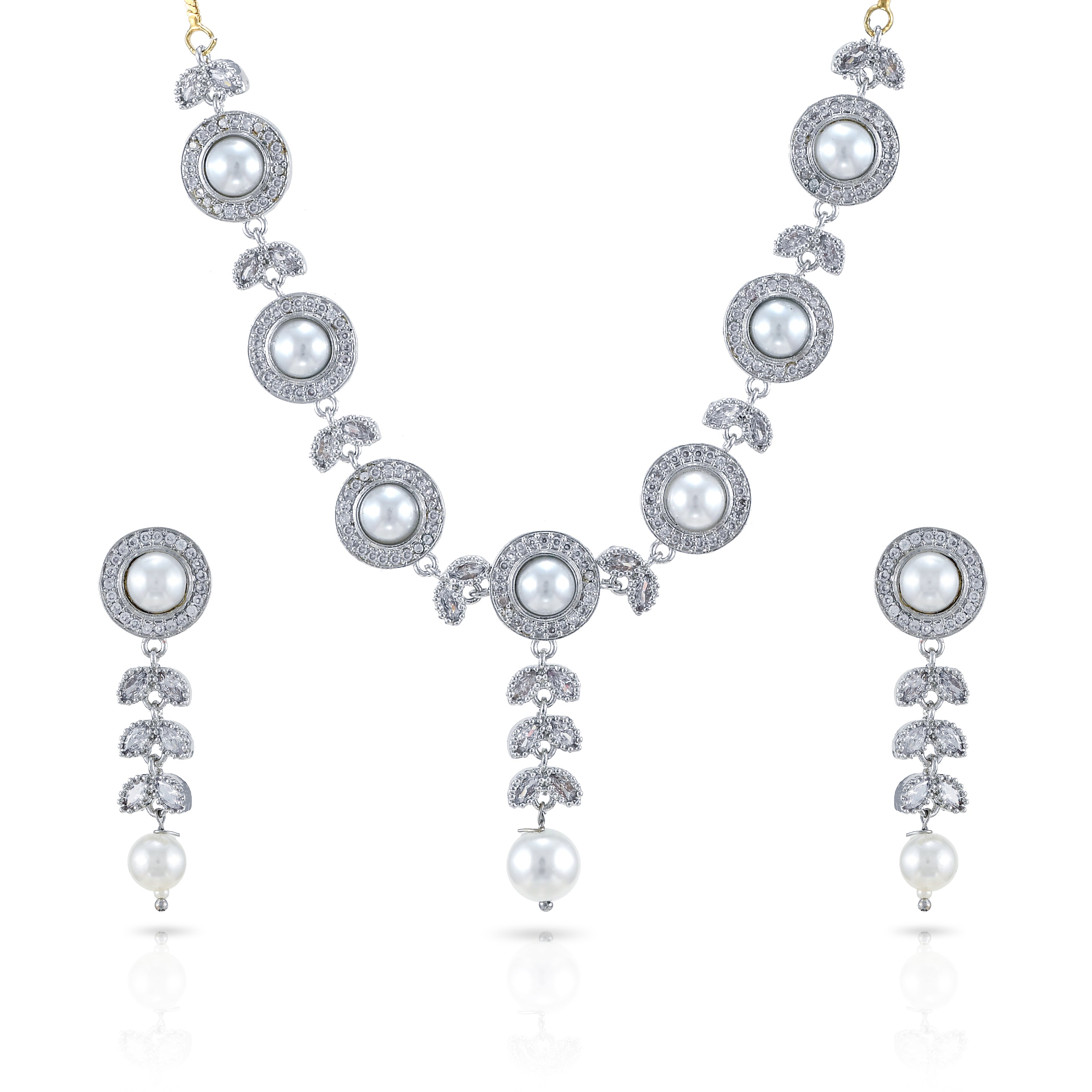 Charms Sparkling Silver AD Jewellery Set with Earrings for Women/Girls (NECK-20)