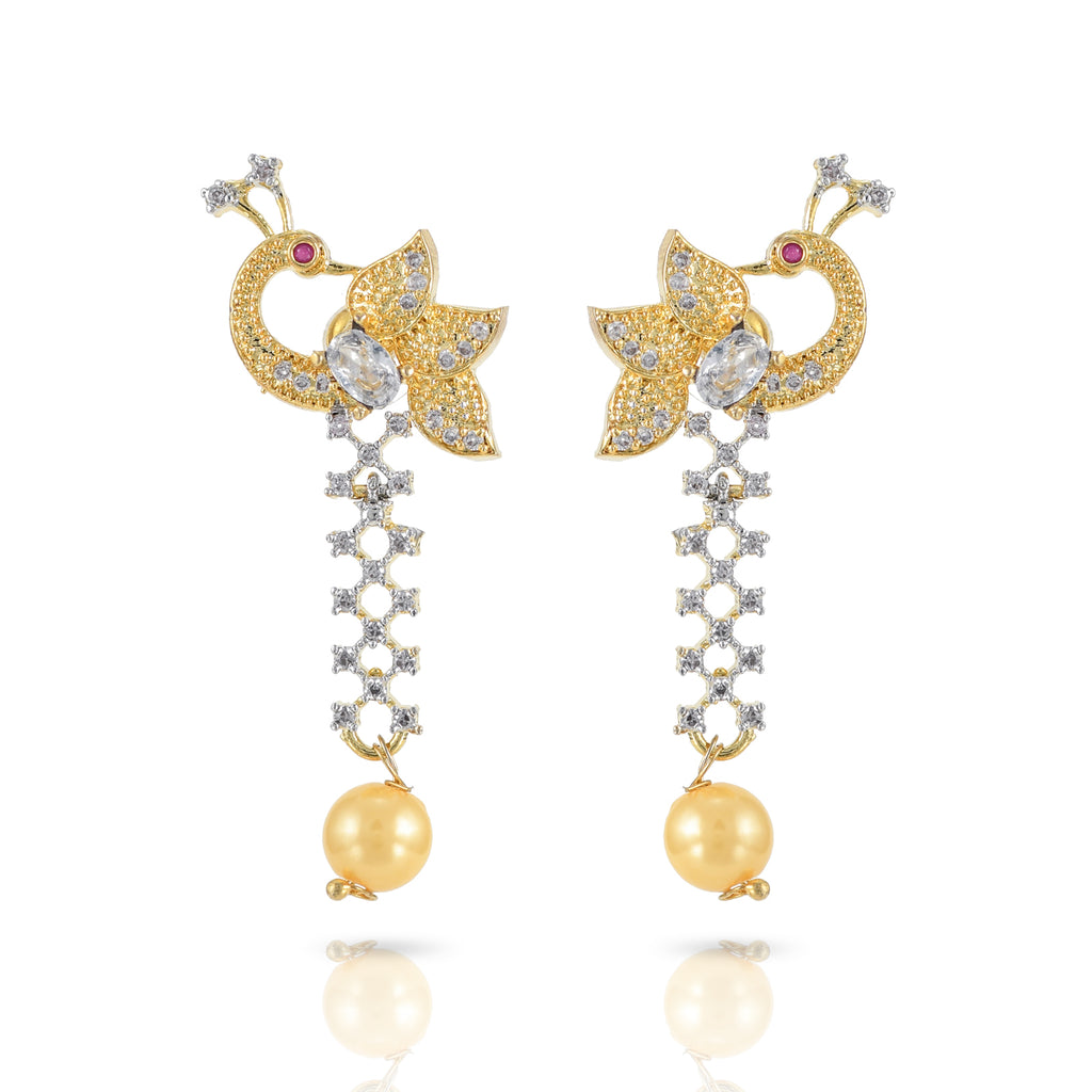Charms Designer Gold Plated Peacock Jewellery Set with Earrings for Women/Girls (NECK-14)