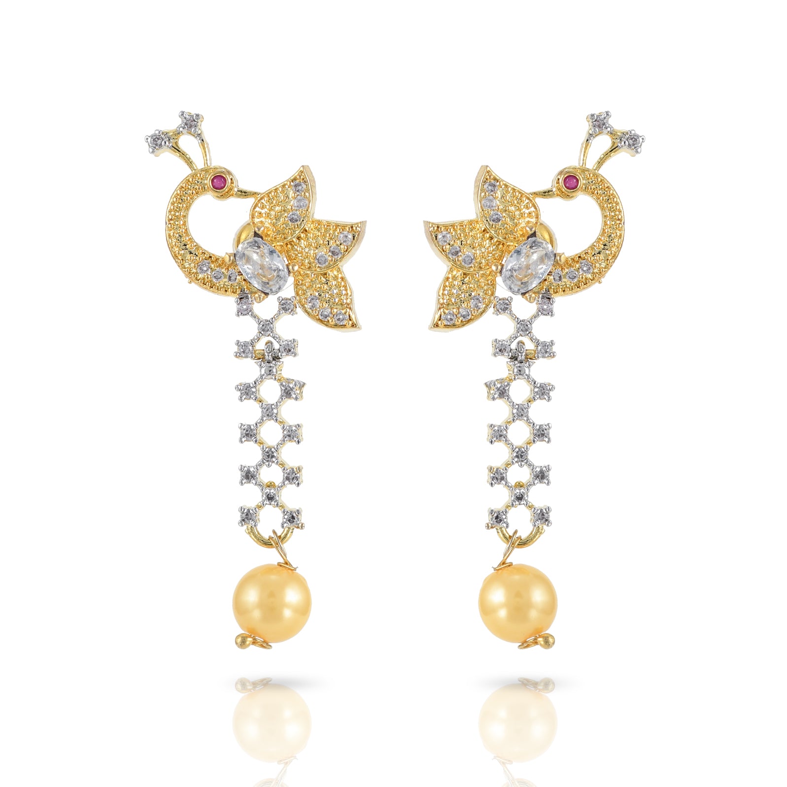 Charms Designer Gold Plated Peacock Jewellery Set with Earrings for Women/Girls (NECK-14)