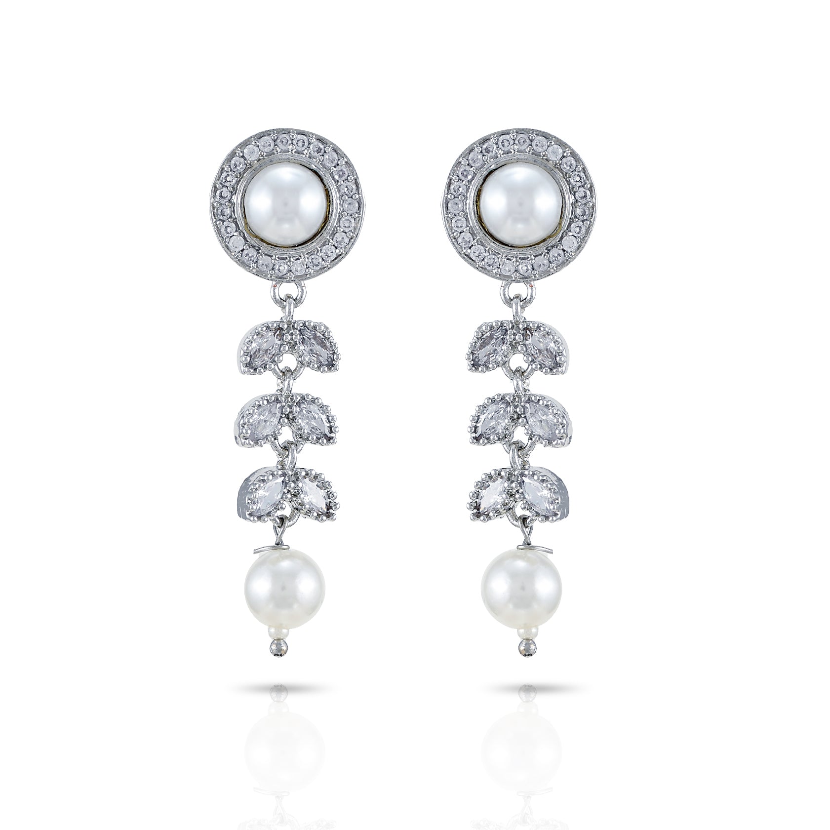 Charms Sparkling Silver AD Jewellery Set with Earrings for Women/Girls (NECK-20)