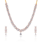 Charms Sparkling Rose Gold AD Jewellery Set with Earrings for Women (NECK-21)