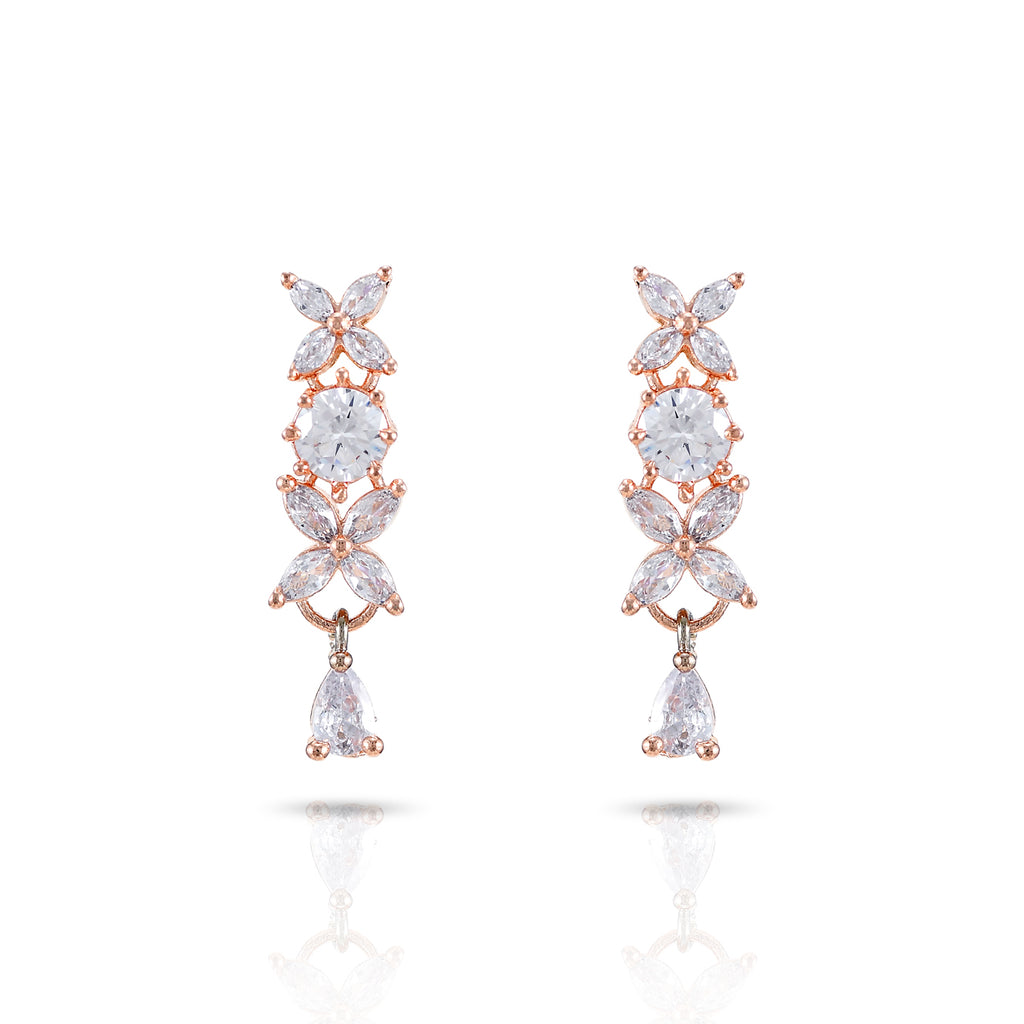 Charms Sparkling Rose Gold AD Jewellery Set with Earrings for Women (NECK-21)