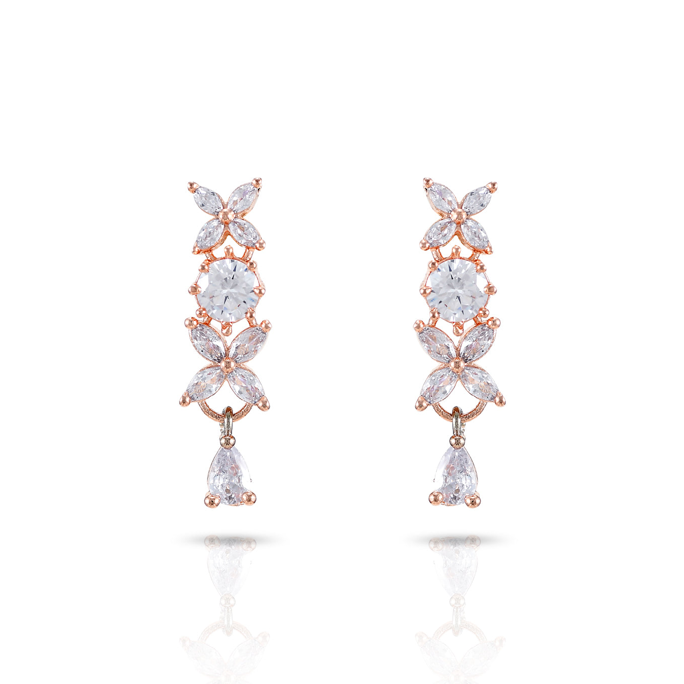 Charms Sparkling Rose Gold AD Jewellery Set with Earrings for Women (NECK-21)
