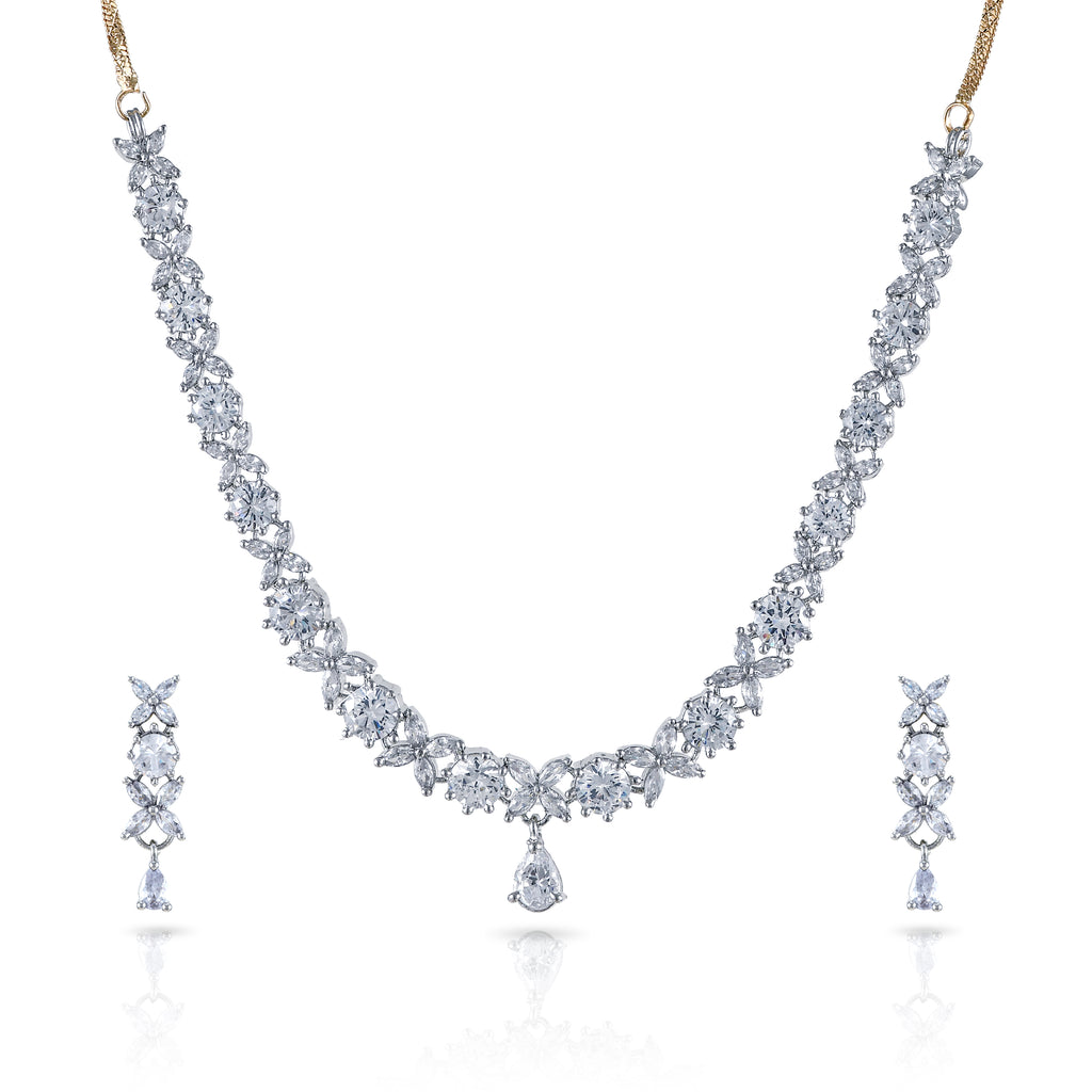 Charms Sparkling AD Jewellery Set with Earrings for Women/Girls (NECK-22)