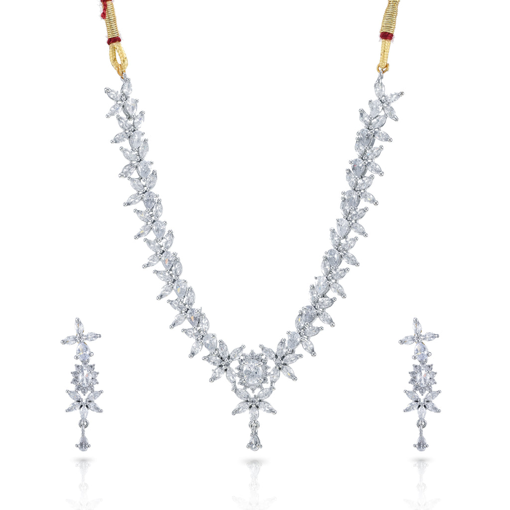 Charms Sparkling AD Jewellery Set with Earrings for Women/Girls (NECK-34)