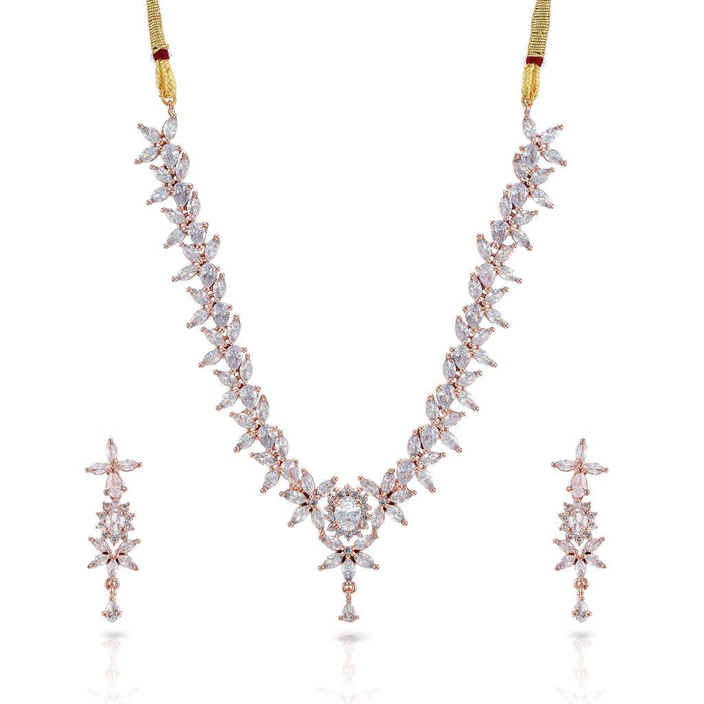 Charms Sparkling AD Jewellery Set with Earrings for Women/Girls (NECK-35)
