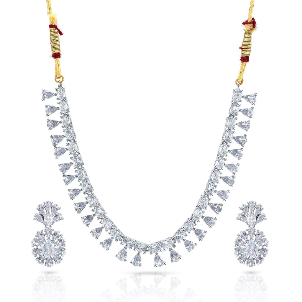 Charms Sparkling AD Jewellery Set with Earrings for Women/Girls (NECK-37)