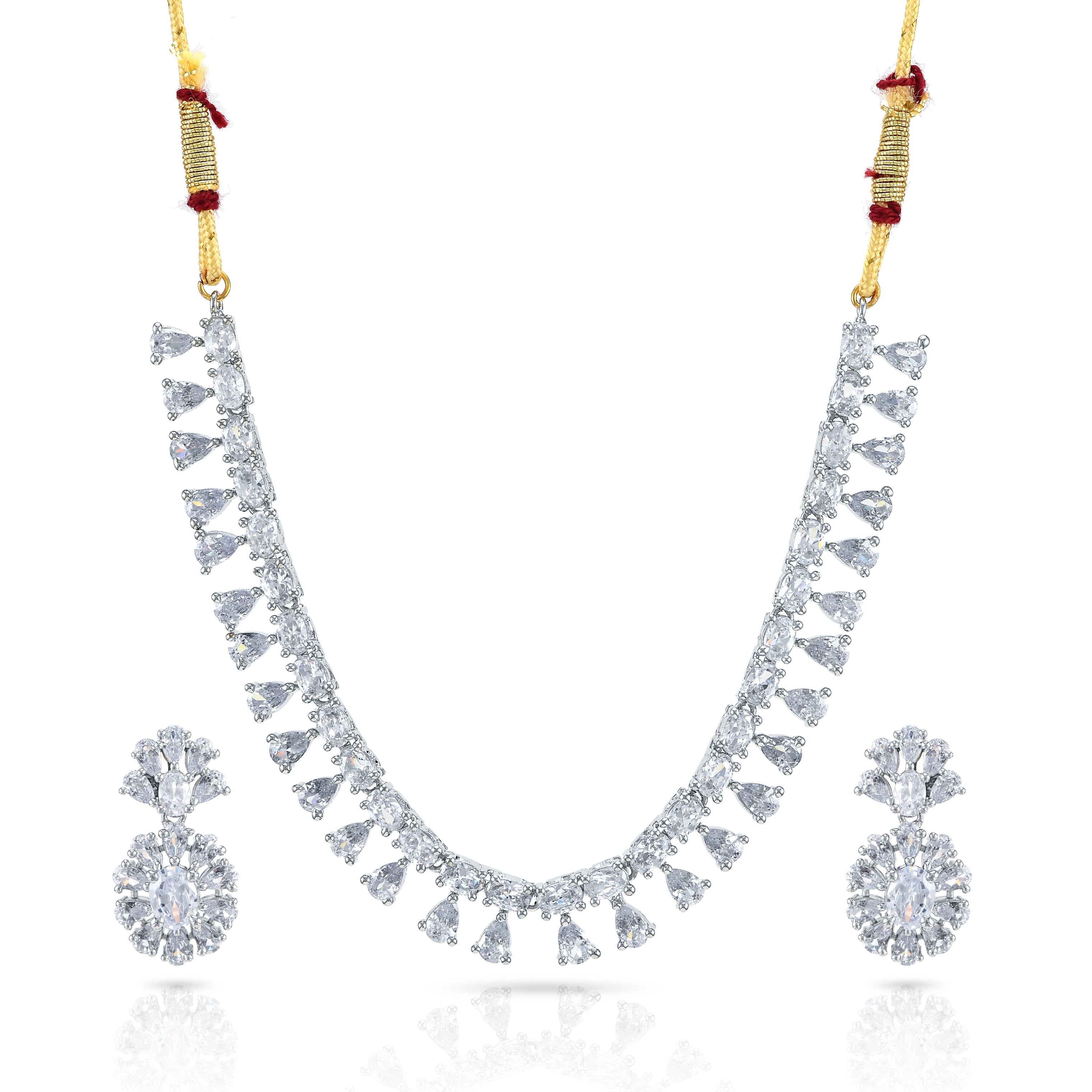 Charms Sparkling AD Jewellery Set with Earrings for Women/Girls (NECK-37)