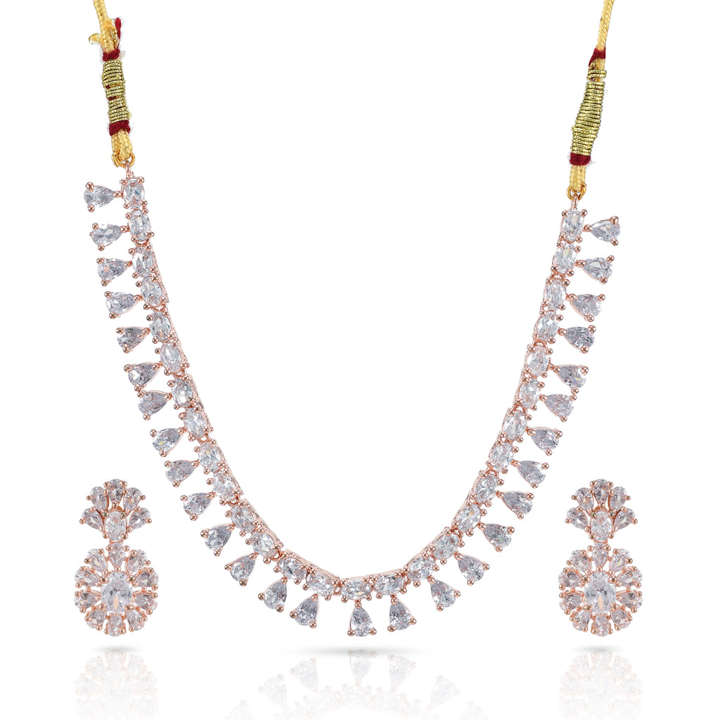 Charms Sparkling AD Jewellery Set with Earrings for Women/Girls (NECK-36)